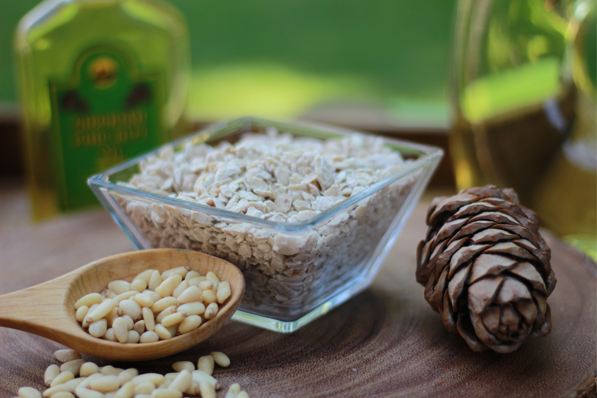 Natural bread with pine nut flakes